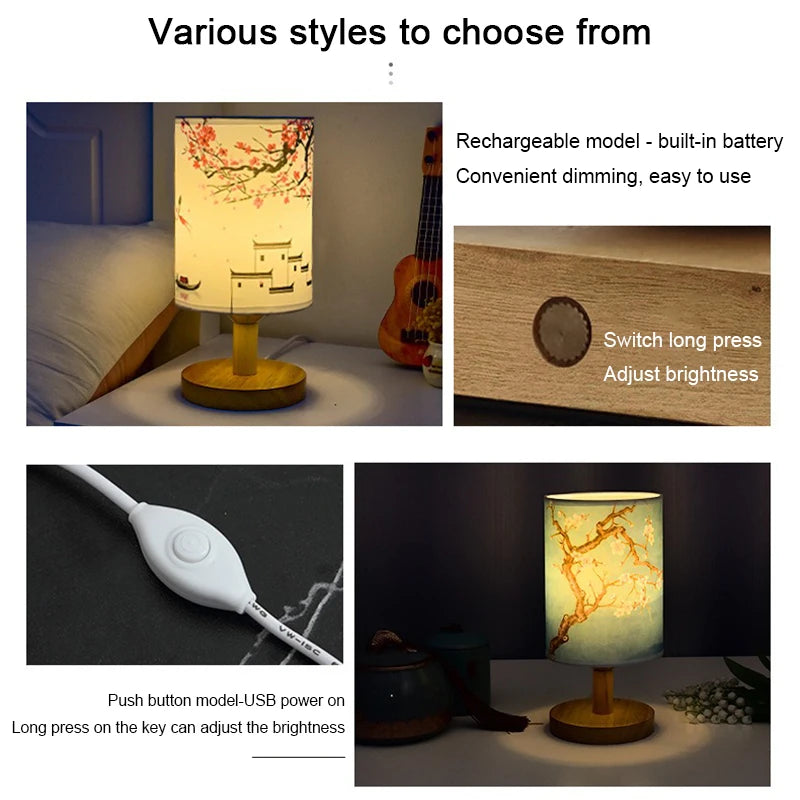 LED Square Decoration Table Lamps Simple Chinese Style Dimmable