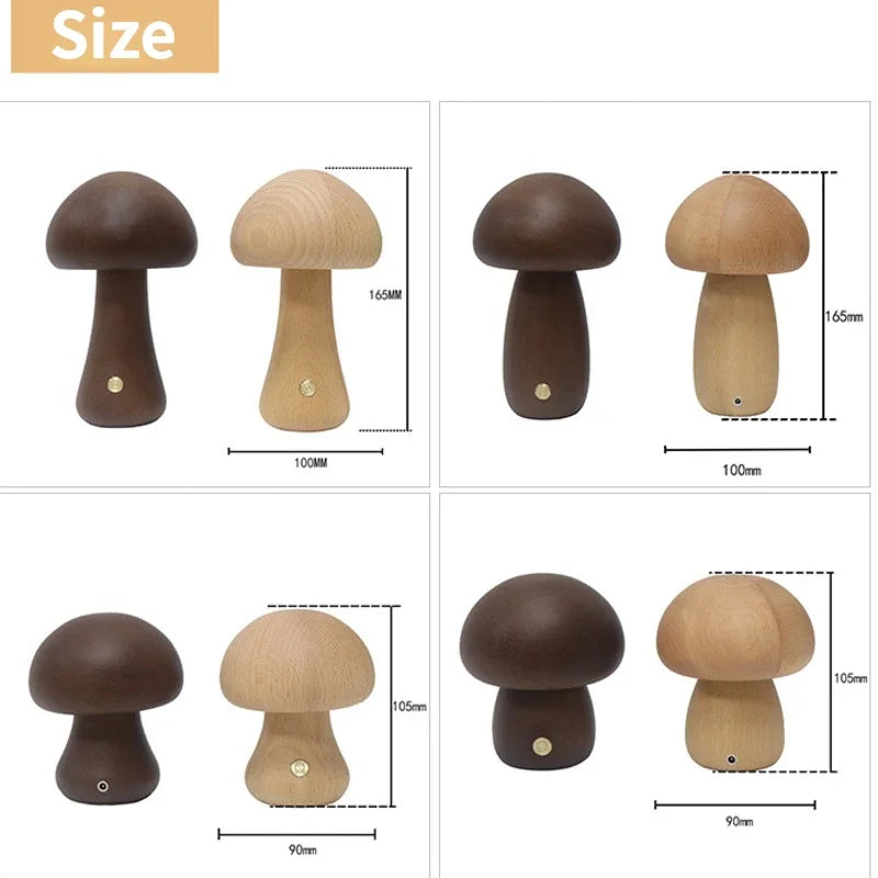 Cute Mushroom LED Night Light Wooden Bedside Table Lamp